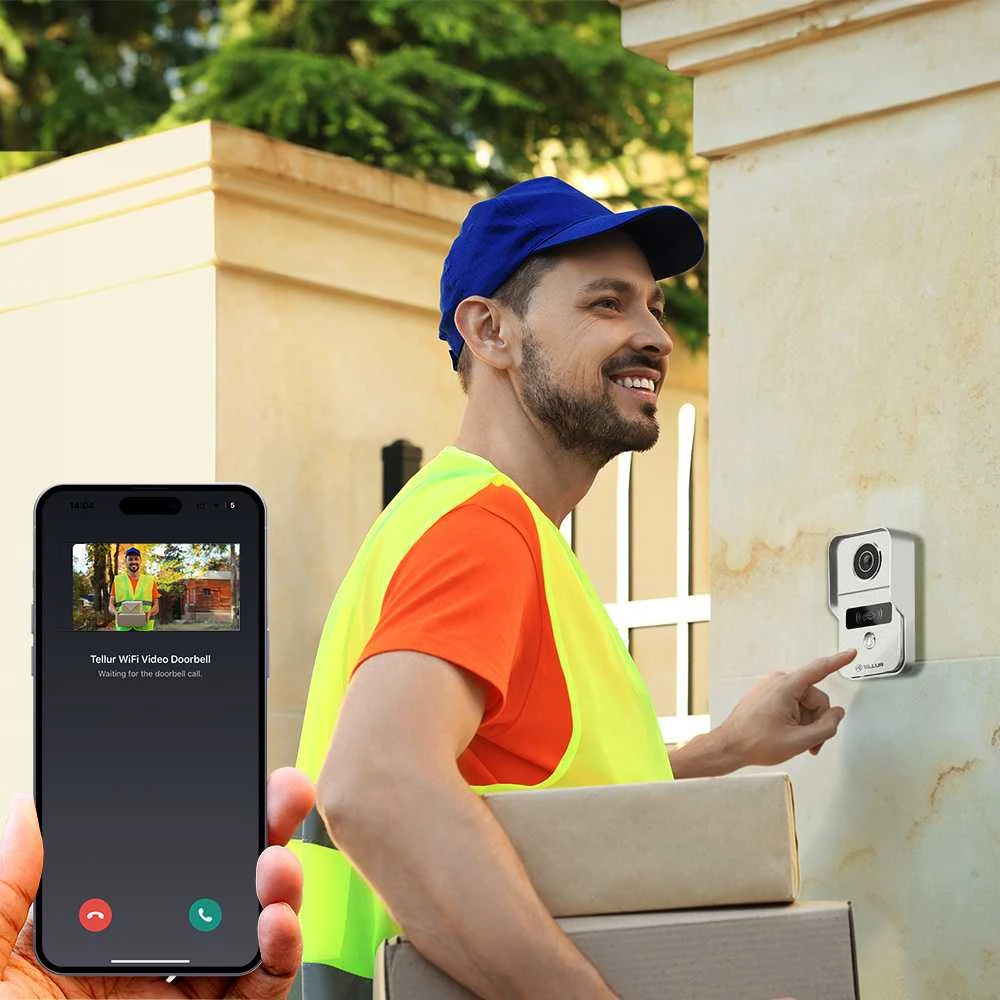 „Tellur“ išmanusis WiFi vaizdo durų skambutis, 1080P, atrakinimo funkcija, vidinis skambutis, pilkas