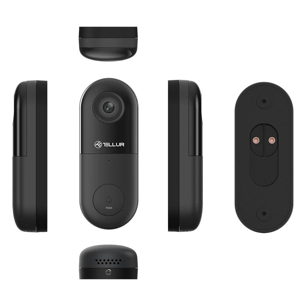 „Tellur“ vaizdo durų skambutis su WiFi, 1080P, PIR, laidinis, juodas