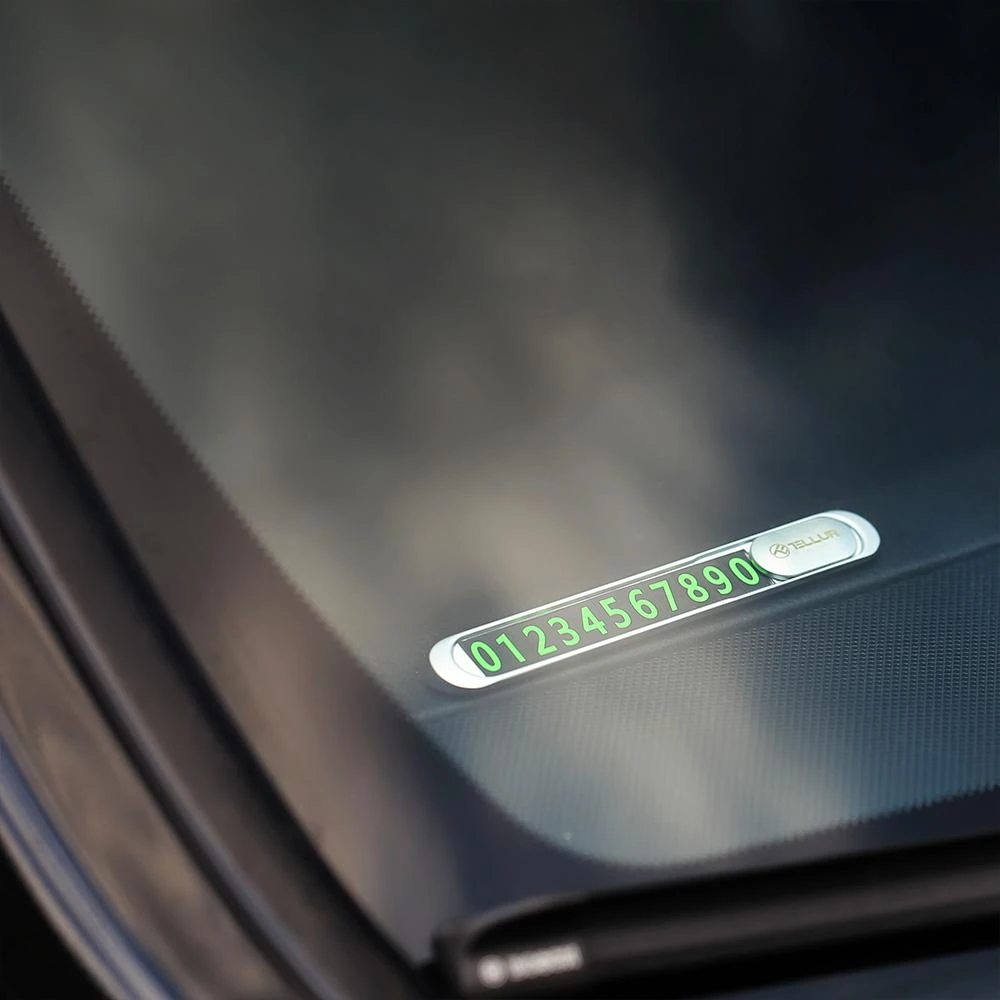 „Tellur“ laikino automobilio stovėjimo aikštelės telefono numerio kortelė, metalinė „Sidabrinis“