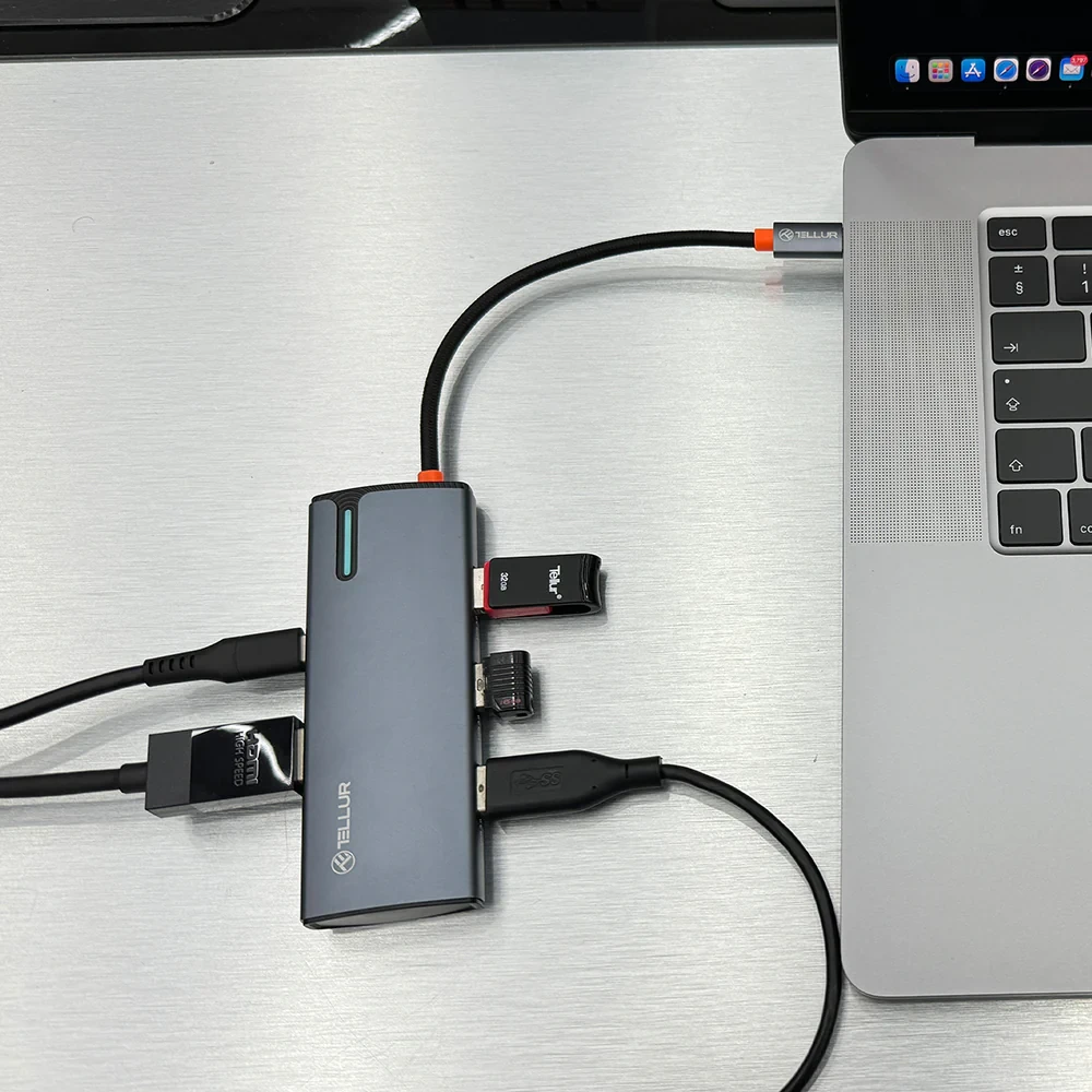 Tellur USB-C hub, 1xPD 3.0 100W, 1xHDMI 4K, 3xUSB 3.0, aluminum, Pilkas