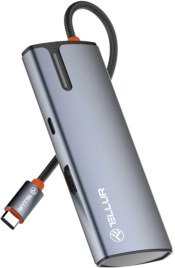 Tellur USB-C šakotuvas su laidu, pilkas