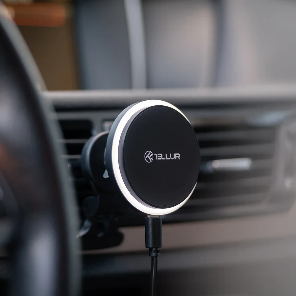 Tellur belaidis automobilinis įkroviklis, MagSafe compatible, 15W juodos spalvos