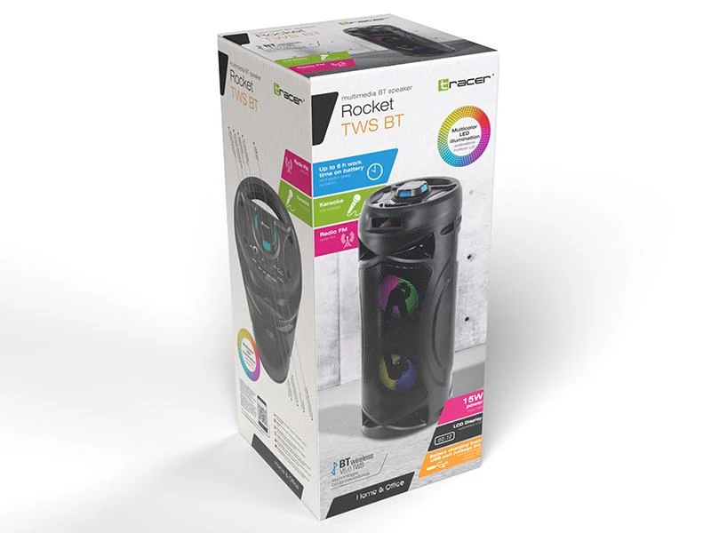 Nešiojama kolonėlė Tracer Tower LED TWS, Juodos spalvos