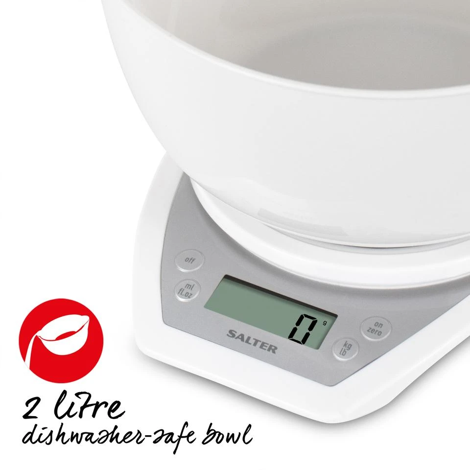 Virtuvinės svarstyklės Salter 1024 WHDR14EU16 Digital Kitchen Scale & Dual Pour Bowl - Baltas