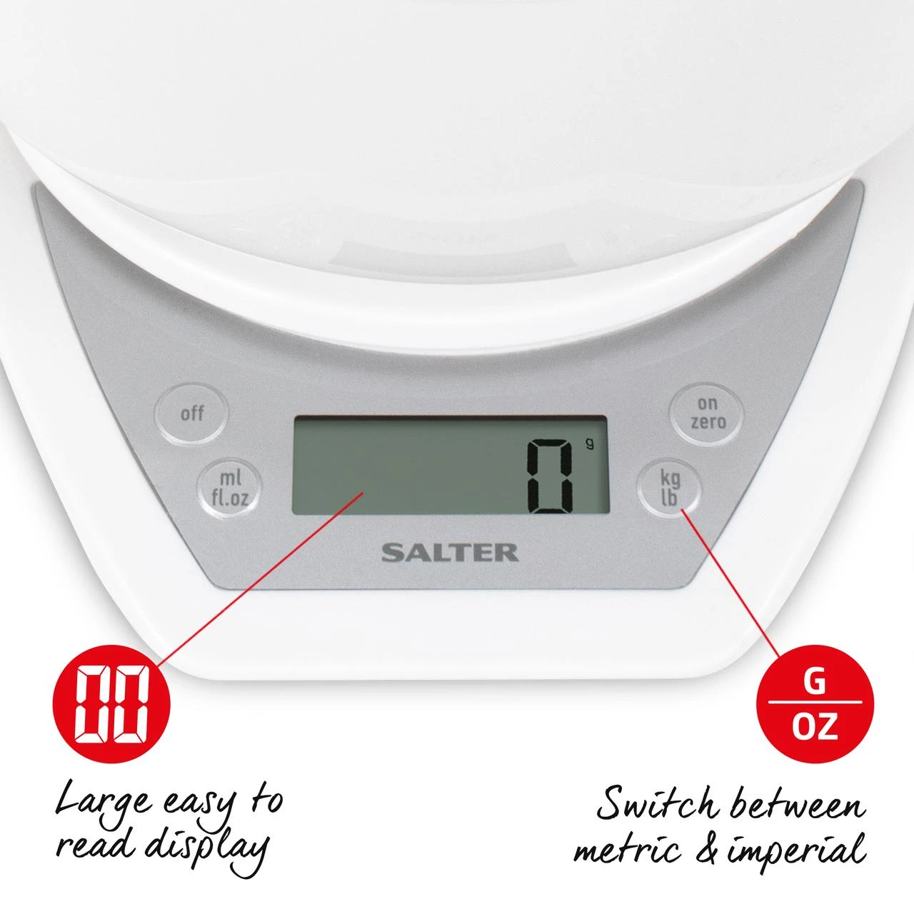Virtuvinės svarstyklės Salter 1024 WHDR14EU16 Digital Kitchen Scale & Dual Pour Bowl - Baltas