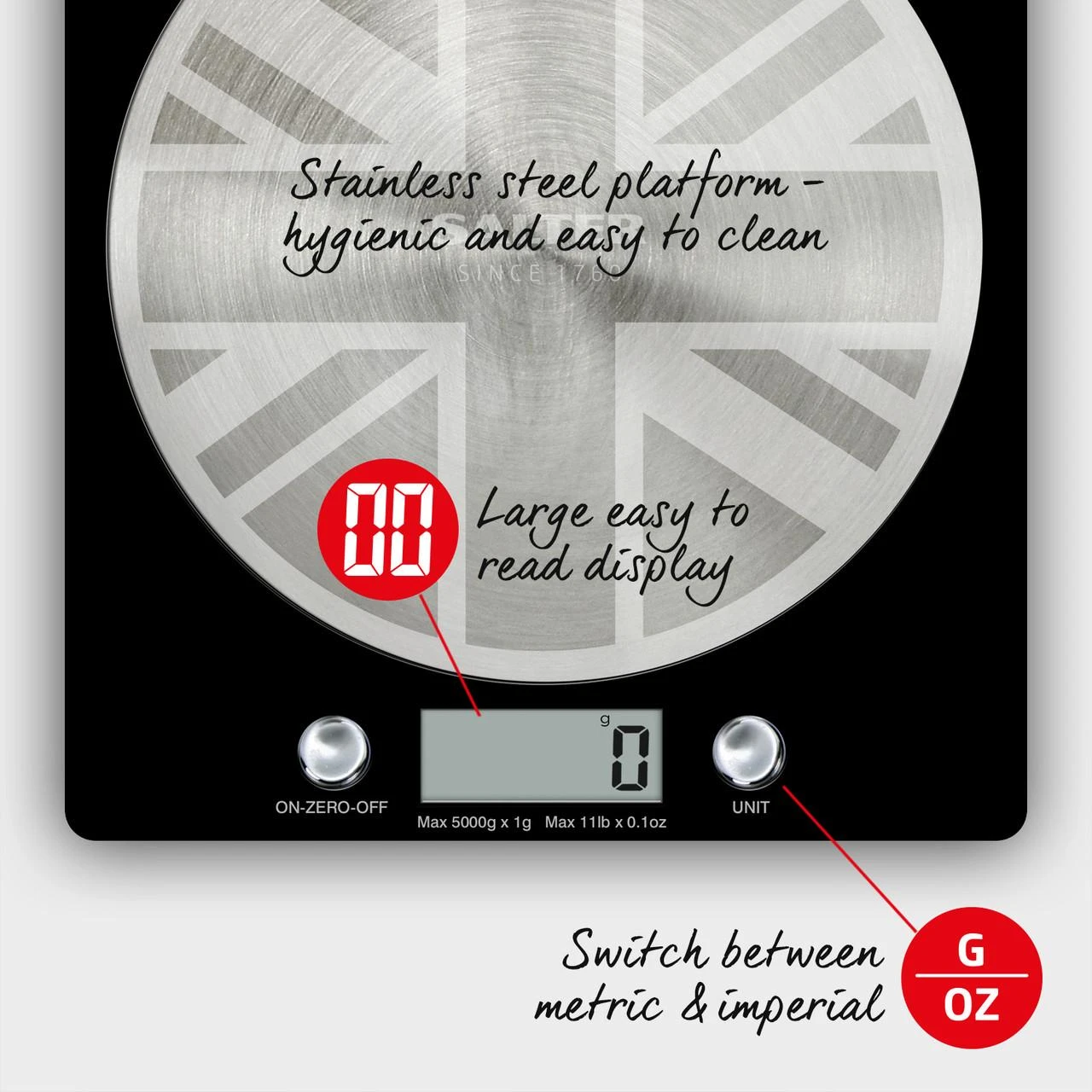Virtuvinės svarstyklės Salter 1036 UJBKDR Great British Disc Digital Kitchen Scale