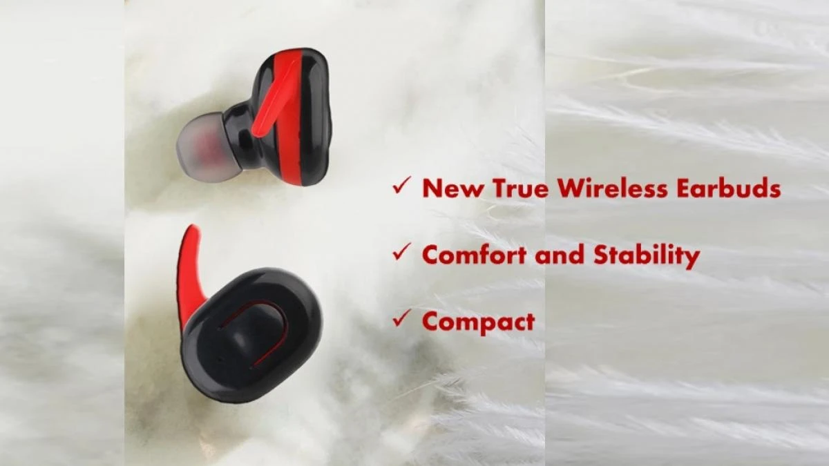 Juodos ir raudonos belaidės ausinės su sparneliais