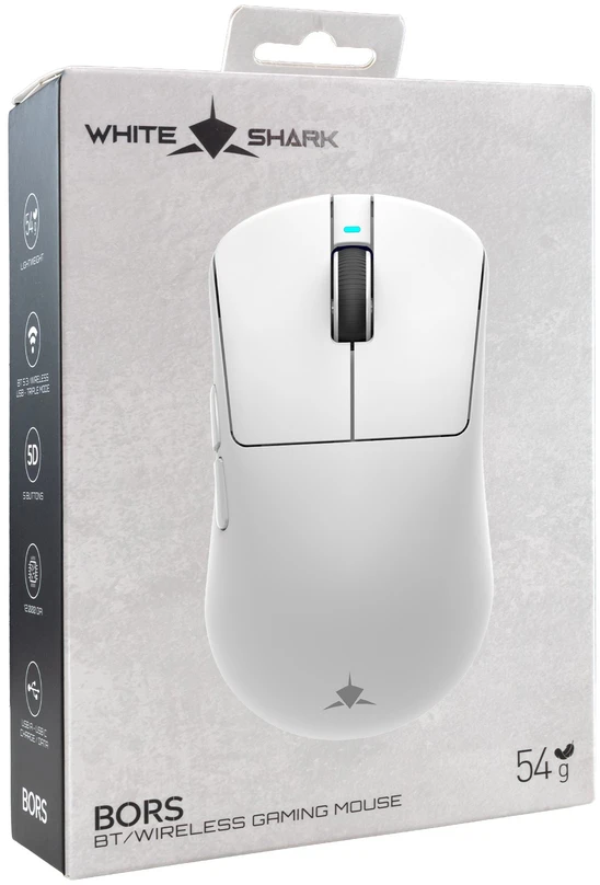 White Shark Baltas Shark BORS-W WGM-5021 12000 DPI Belaidė pelė žaidimams, Juodas