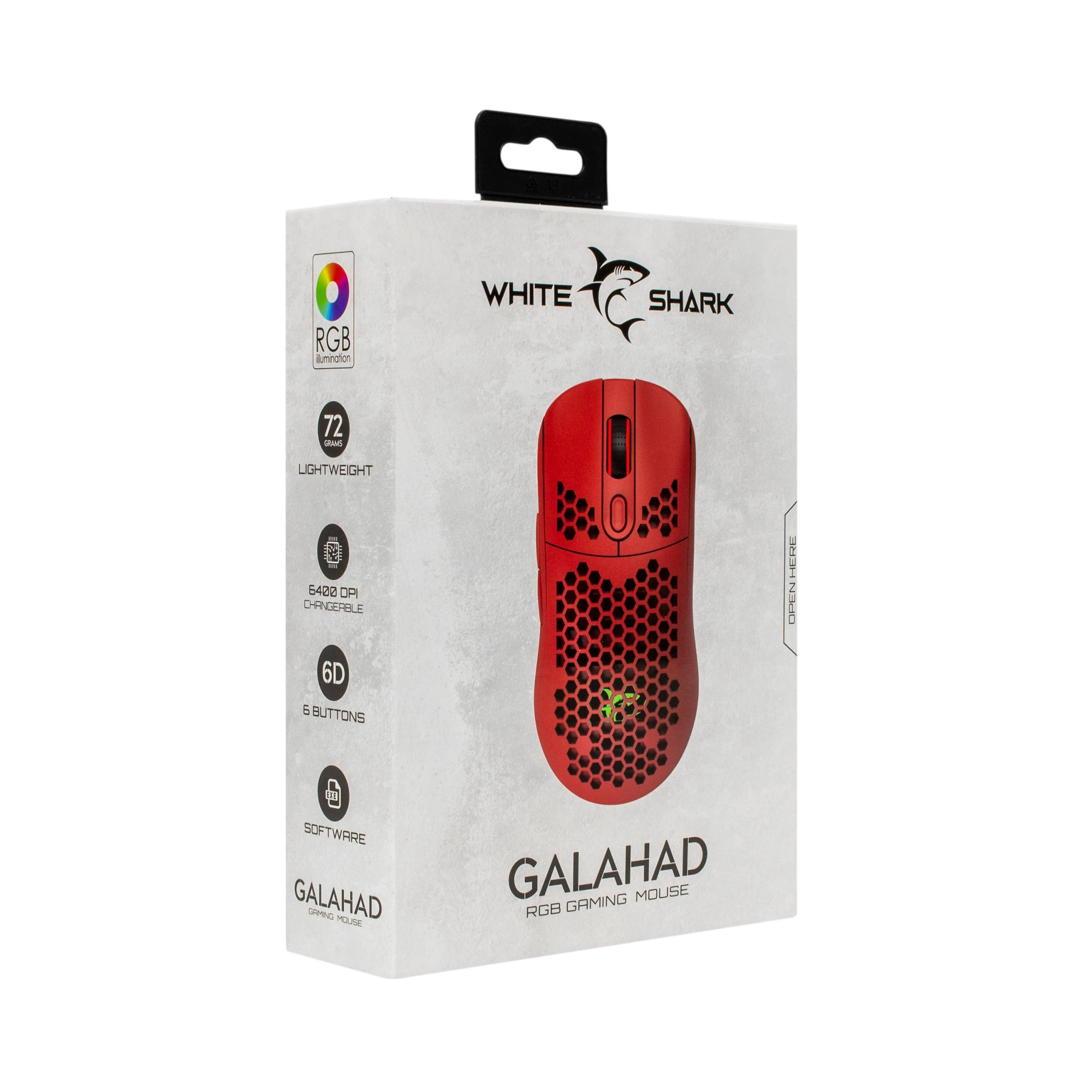 Itin lengva žaidimų pelė White Shark Galahad Red, 72g