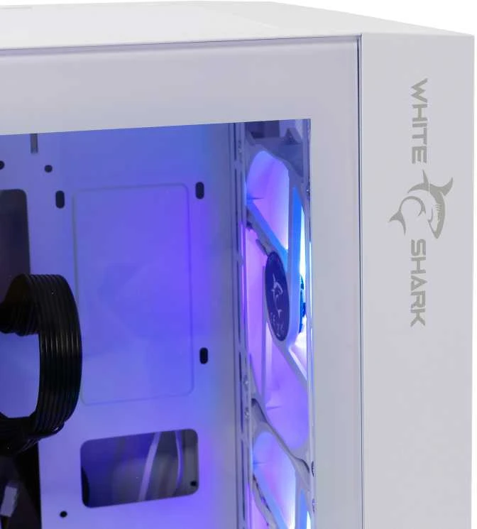 White Shark Baltas Shark GCC-2401 Warhead-3 Baltas 4 ventiliatoriai 12cm RGB
