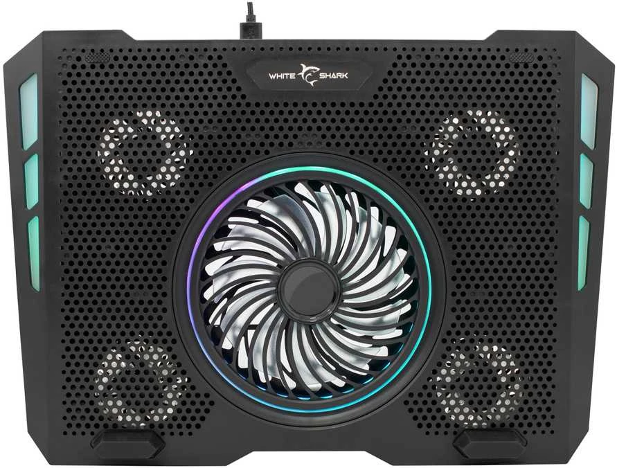 White Shark Baltas Shark Baltas Shark COOLING PAD, AURORA / 5 Fans RGB, Juodas (GCP-13)