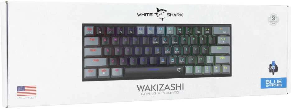 White Shark Mėlyna Klaviatūra žaidimams Baltas Shark Wakizashi Mėlyna su laidu mechaninė su pašvietimu juoda-pilka