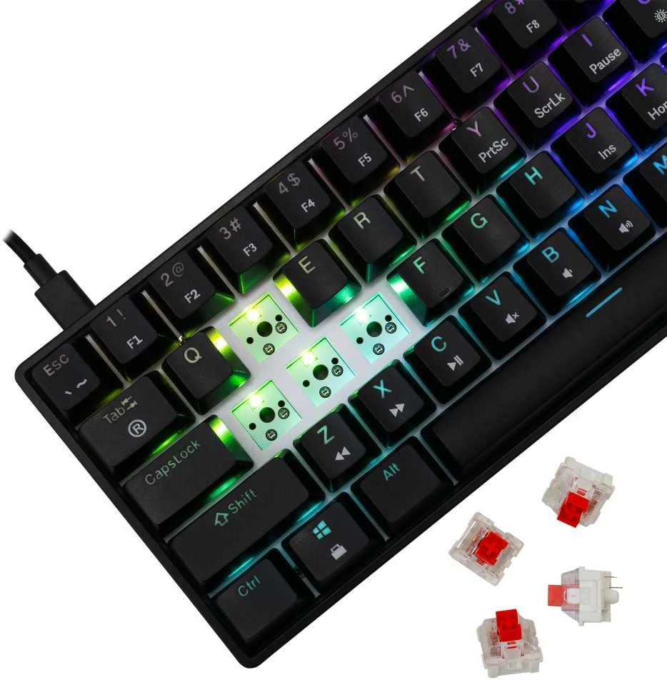 White Shark Klaviatūra žaidimams Baltas Shark Shinobi Raudona su laidu mechaninė su pašvietimu juoda