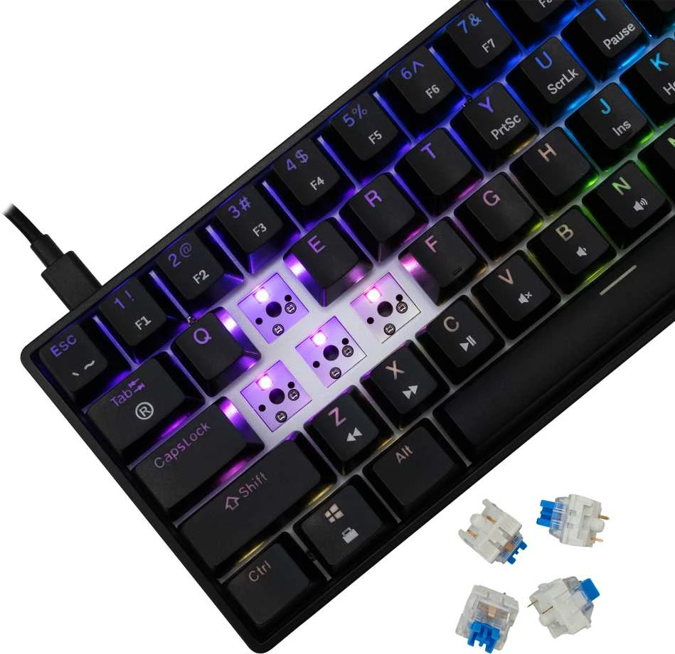 White Shark Mėlyna Klaviatūra žaidimams Baltas Shark Shinobi Mėlyna su laidu mechaninė su pašvietimu juoda