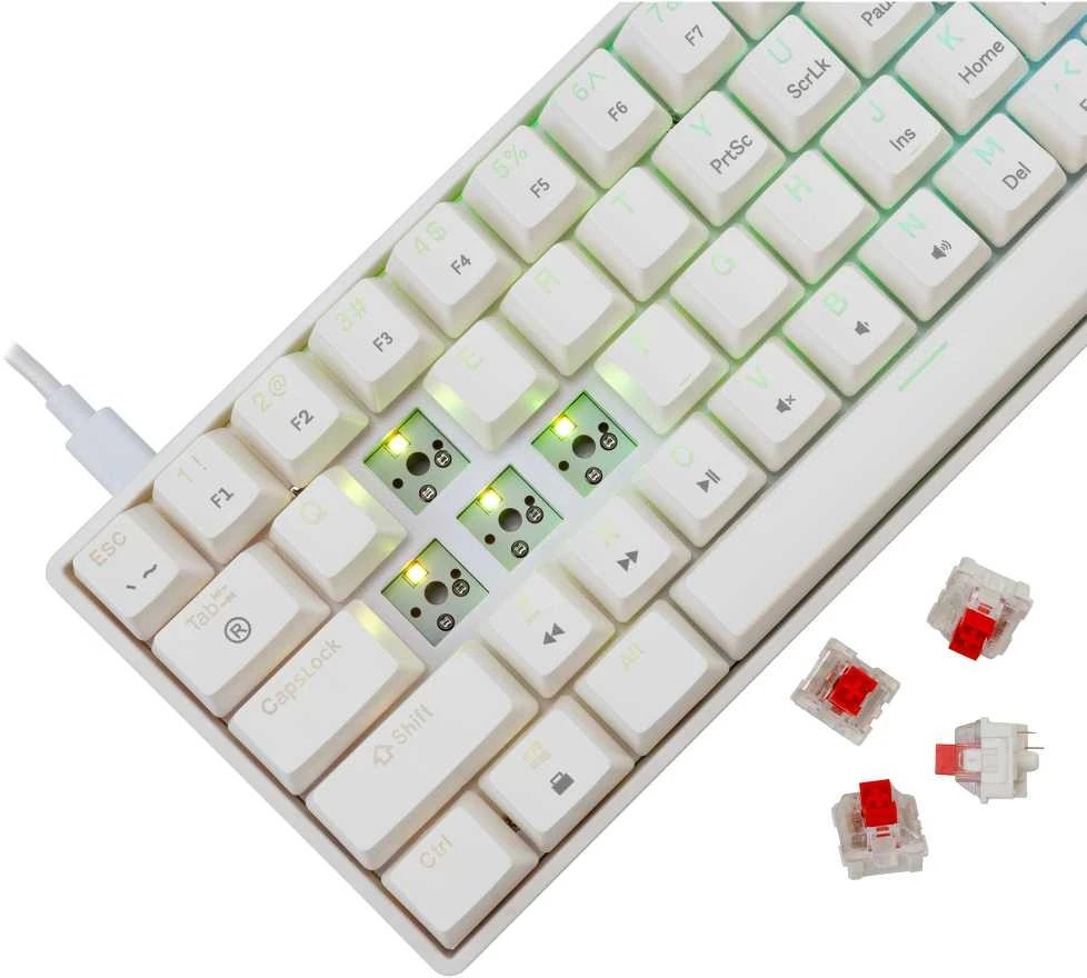 White Shark Klaviatūra žaidimams Baltas Shark Shinobi Raudona su laidu mechaninė su pašvietimu balta