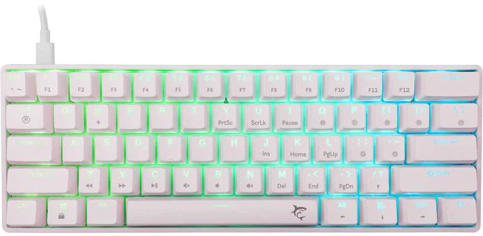 White Shark Mėlyna Klaviatūra žaidimams Baltas Shark Shinobi Mėlyna su laidu mechaninė su pašvietimu balta
