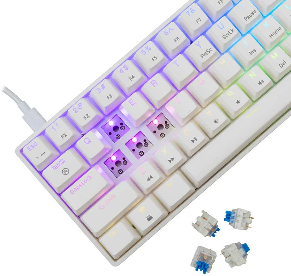 White Shark Mėlyna Klaviatūra žaidimams Baltas Shark Shinobi Mėlyna su laidu mechaninė su pašvietimu balta