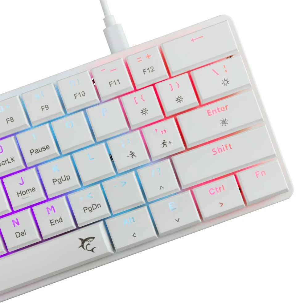 White Shark Baltas Shark Baltas Shark gaming mechaninė klaviatūra NAGAMAKI, US išdėstymas, red switch, baltos spalvos (GK-006211)
