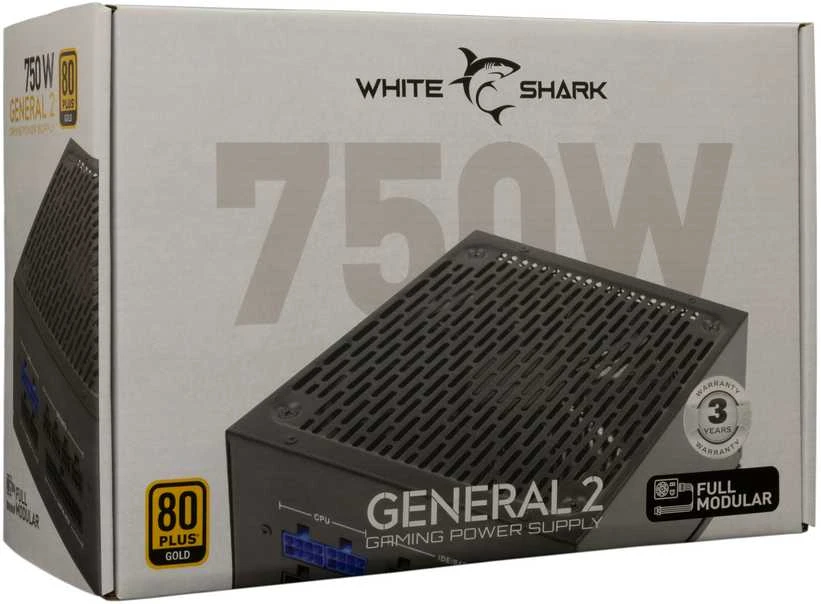 White Shark „Baltas Shark Baltas Shark GPSU-750W General-2 750W 80+ GOLD“ pilnai modulinis
