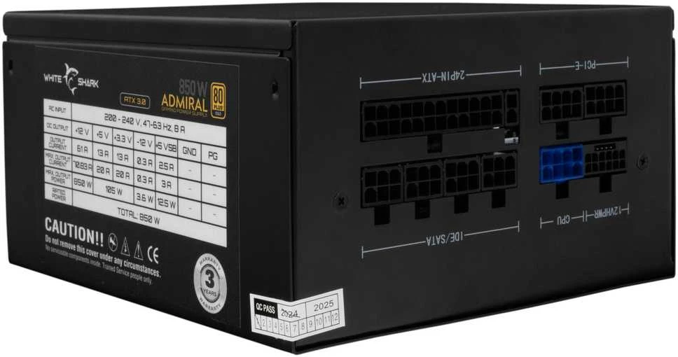 White Shark „Baltas Shark Baltas Shark GPSU-850W Admiral 850W 80+ GOLD“ pilnai modulinis
