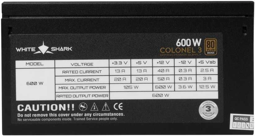 White shark Baltas Shark Baltas Shark GPSU-B600S Colonel-3 600W 80+ Bronze FullModular