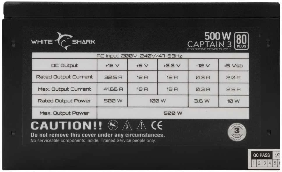 White shark Baltas Shark Baltas Shark GPSU-W500F Captain 3 500W 80+ RGB