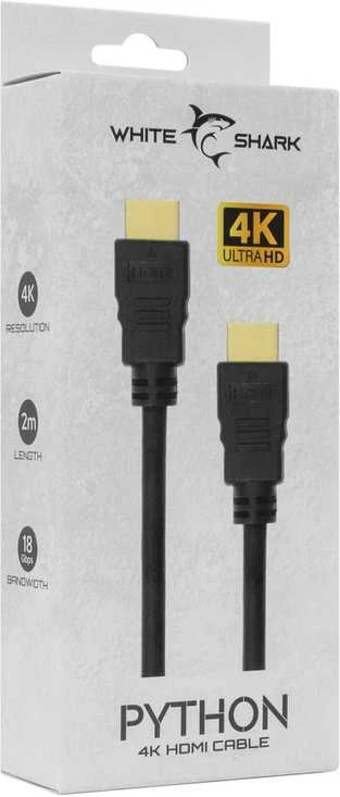 White shark PYTHON HDMI kabelis Baltas Shark Python 2.0 M/M 2m — 4K@60Hz