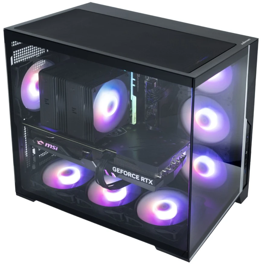 Zalman D40, ATX Mid Tower PC Case, 7 x 120mm ARGB Fans, Juodas