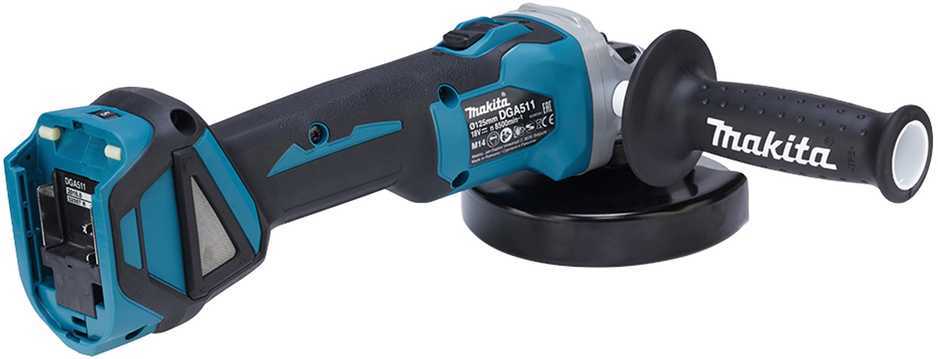 Makita DGA511Z Akumuliatorinis kampinis šlifuoklis, greičio reguliavimas 3000-8500min-1, 18V, ø125mm, komplektuojama be akumuliatorių ir kroviklio!