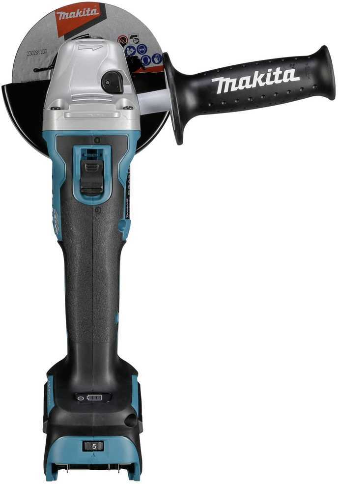 Makita DGA511Z Akumuliatorinis kampinis šlifuoklis, greičio reguliavimas 3000-8500min-1, 18V, ø125mm, komplektuojama be akumuliatorių ir kroviklio!