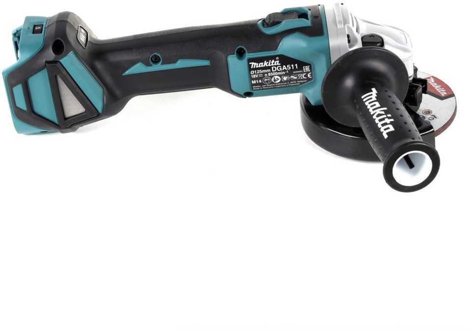 Makita DGA511Z Akumuliatorinis kampinis šlifuoklis, greičio reguliavimas 3000-8500min-1, 18V, ø125mm, komplektuojama be akumuliatorių ir kroviklio!