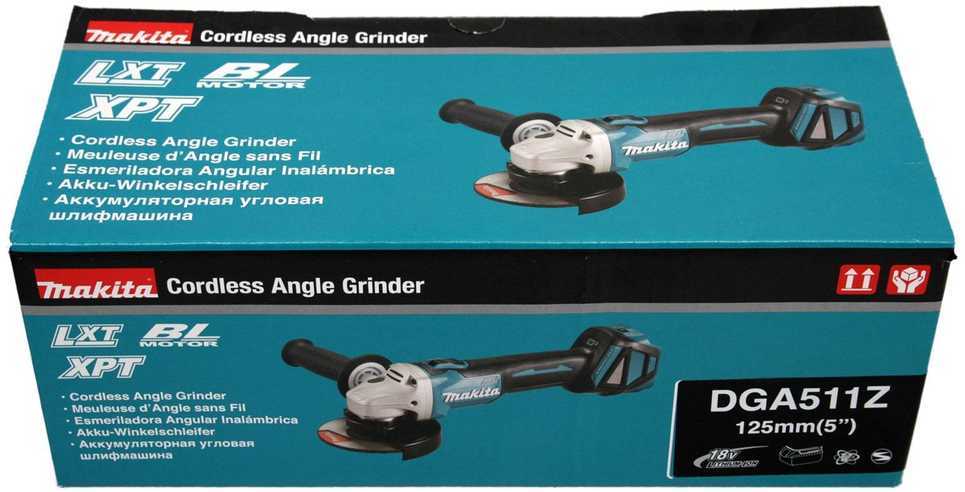Makita DGA511Z Akumuliatorinis kampinis šlifuoklis, greičio reguliavimas 3000-8500min-1, 18V, ø125mm, komplektuojama be akumuliatorių ir kroviklio!