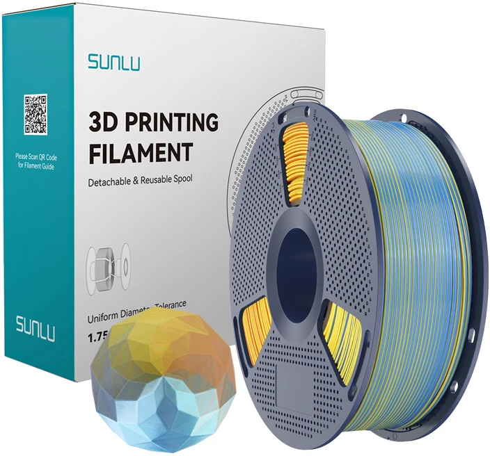 Sunlu PLA+ Silk Forth-Color Filament (mėlynas-violetinė-oranžinis-yellow)