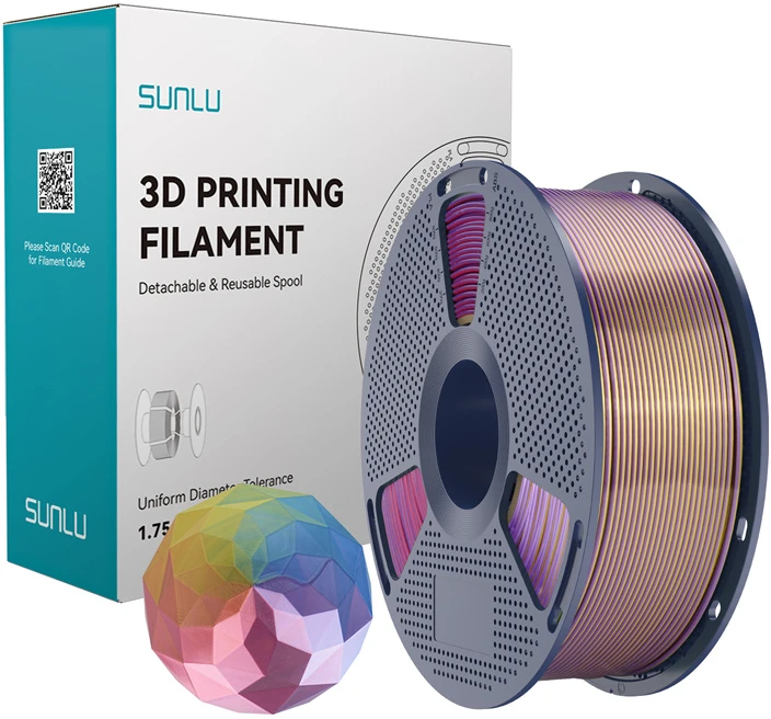 Sunlu PLA+ Silk Forth-Color Filament (mėlynas-violetinė-red-auksinis)