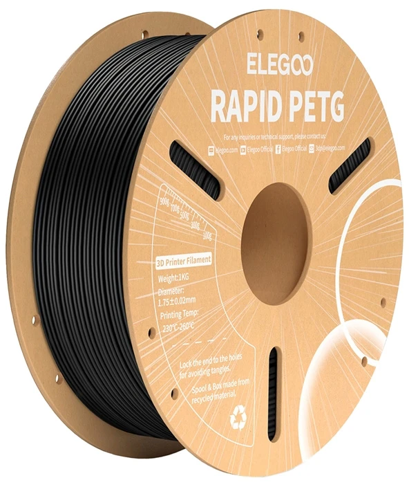 Elegoo Rapid PETG 1.75mm 1kg juodas plastikas 3D spausdinimui