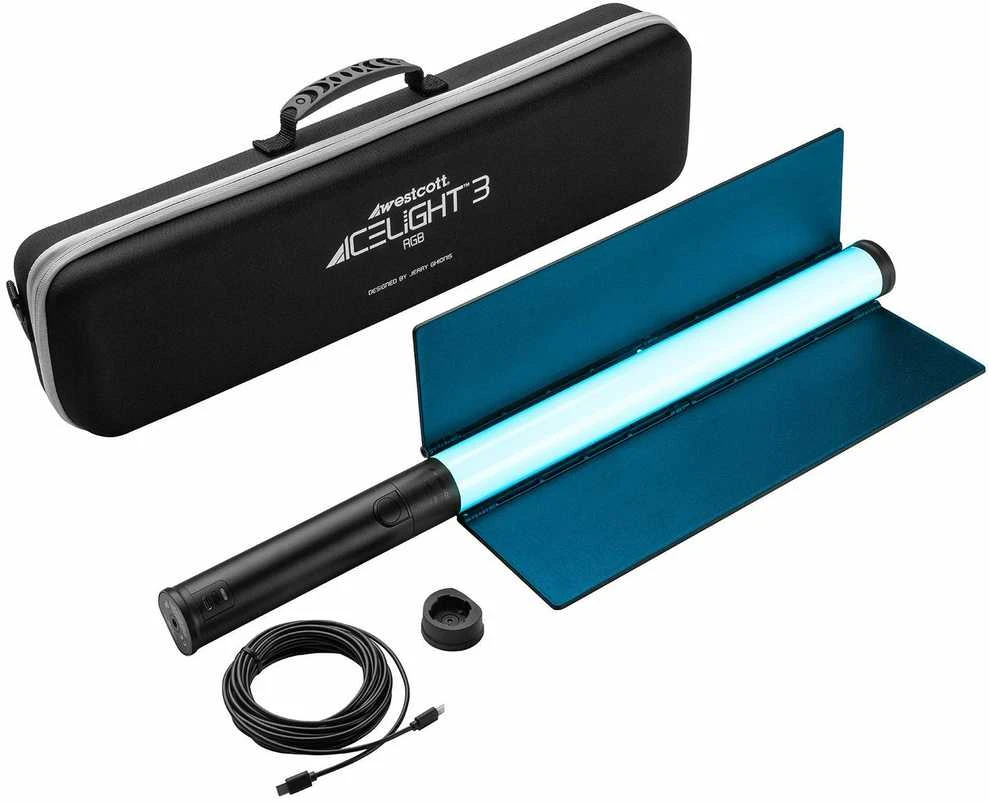 Multiblitz Acme United Corporation Apšvietimo Įranga - WESTCOTT Tuba LED Ice Light 3 RGBWW Rinkinys, Nešiojamas LED Šviesos Šaltinis su Barndoorais, Juodas