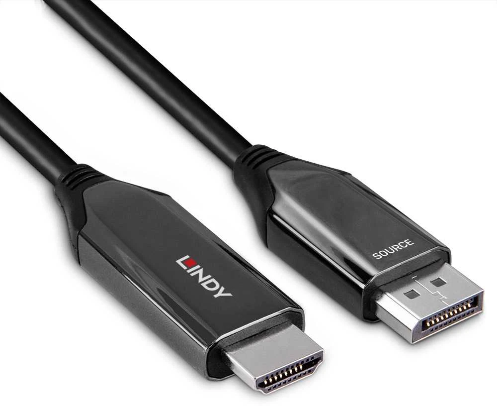 Adapterio Kabelis - LINDY Aktyvus DisplayPort į HDMI Adapterio Kabelis, 4K120Hz, 48Gbps, 4096x2160@120Hz, Juodas