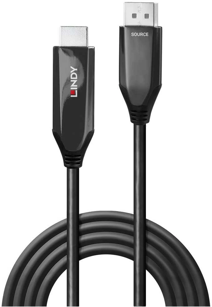Adapterio Kabelis - LINDY Aktyvus DisplayPort į HDMI Adapterio Kabelis, 4K120Hz, 48Gbps, 4096x2160@120Hz, Juodas
