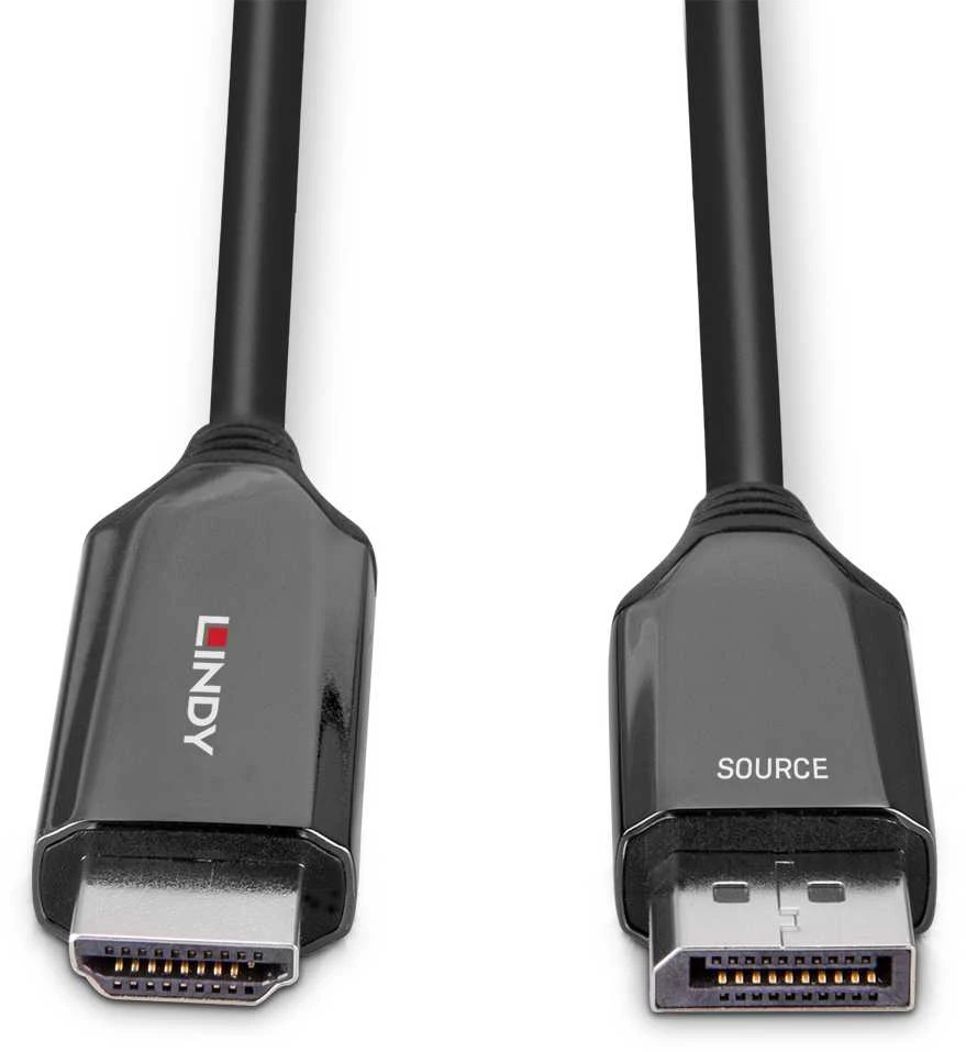 Lindy DisplayPort į HDMI aktyvus kabelis - jungčių stambus planas