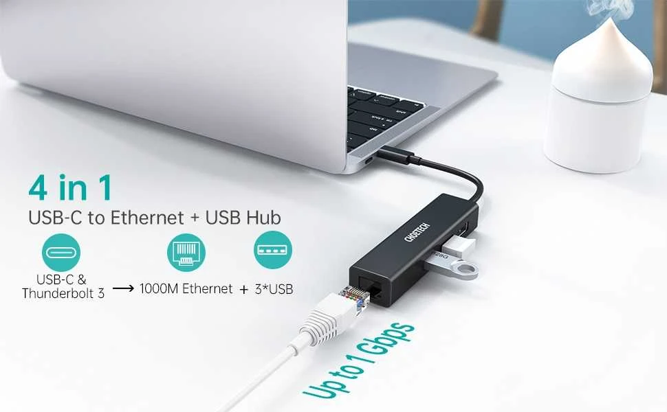Adapteris CHOETECH USB Type-C – 1x RJ-45, 3x USB Type-A