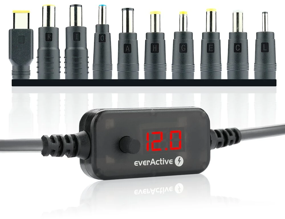 Adapteriai - „everActive AD-PD65“ universalus įtampos adapteris 5–20 V nuolatinė srovė, USB-C PD, 10 kištukų