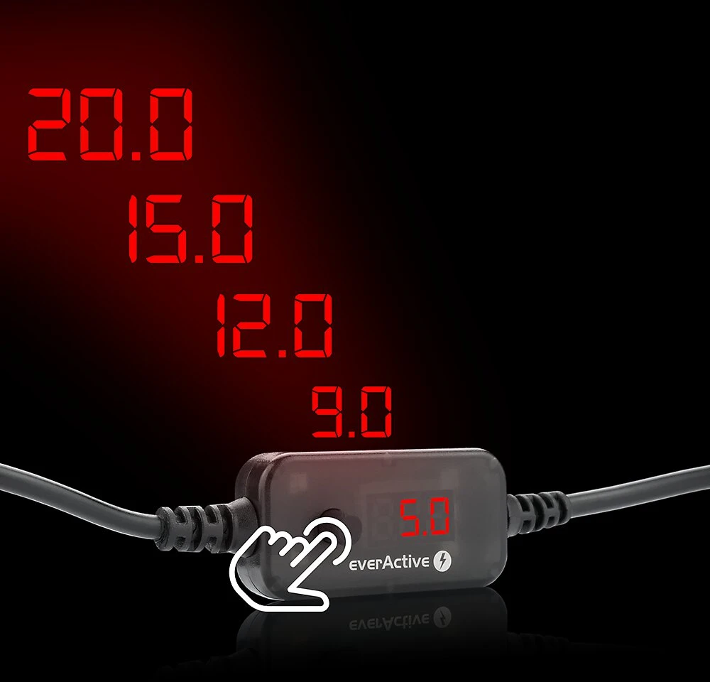 Adapteriai - „everActive AD-PD65“ universalus įtampos adapteris 5–20 V nuolatinė srovė, USB-C PD, 10 kištukų