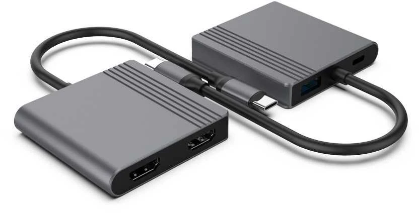 Gembird A-CM-COMBO3-04 USB Type-C 3 viename daugiaprievadis adapteris (2x USB prievadai + 2x HDMI + PD), pilkas