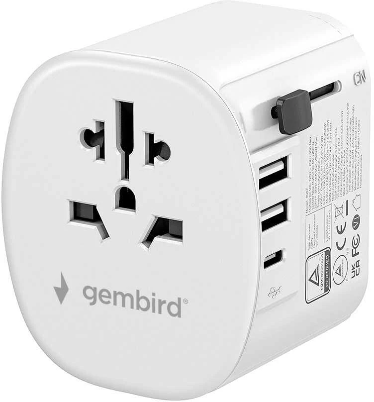 Gembird TPA-EU2A1C15-01-W įžemintas universalus kelioninis maitinimo adapteris, 15 W, baltas