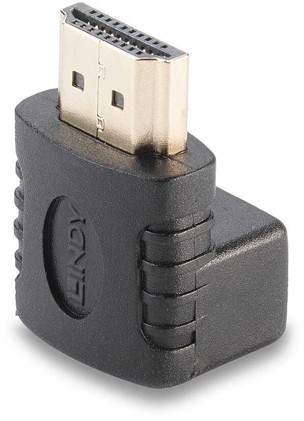 Adapteris - LINDY HDMI F/M Adapteris, 90° Dešinysis Kampas, 4K, 60Hz, 18Gb/s, Juodas