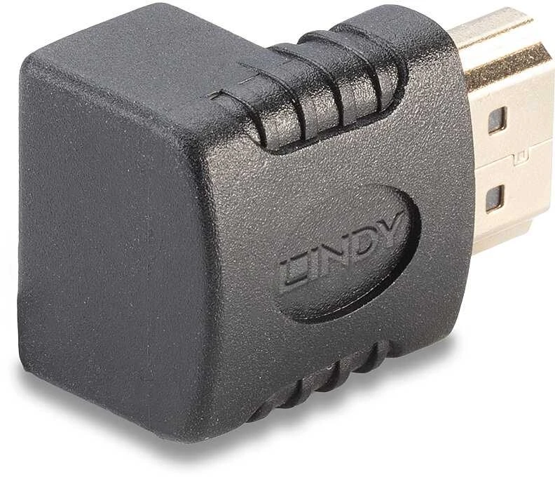 Adapteris - LINDY HDMI F/M Adapteris, 90° Dešinysis Kampas, 4K, 60Hz, 18Gb/s, Juodas