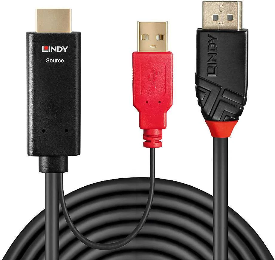 LINDY HDMI į DisplayPort kabelis su USB jungtimi