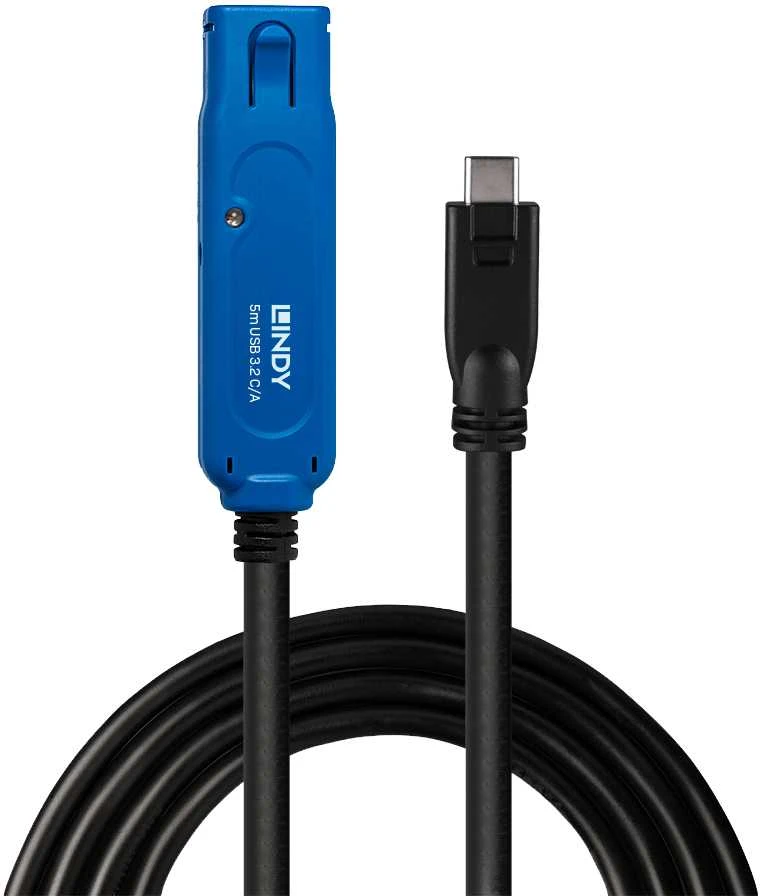 Adapteris - LINDY USB 3.2 Aktyvus Prailginimo Kabelis, USB Type C į A, 5 m, Juodas