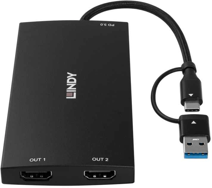 Adapteris - LINDY USB Tipo A/C į Dviejų HDMI 4K60 Keitiklį 100W