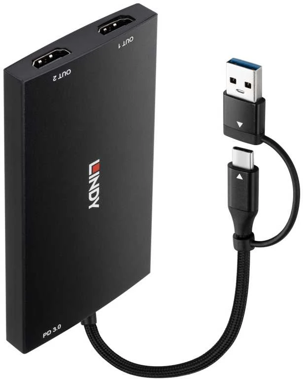 LINDY HDMI 4K adapteris su USB-A ir USB-C jungtimis